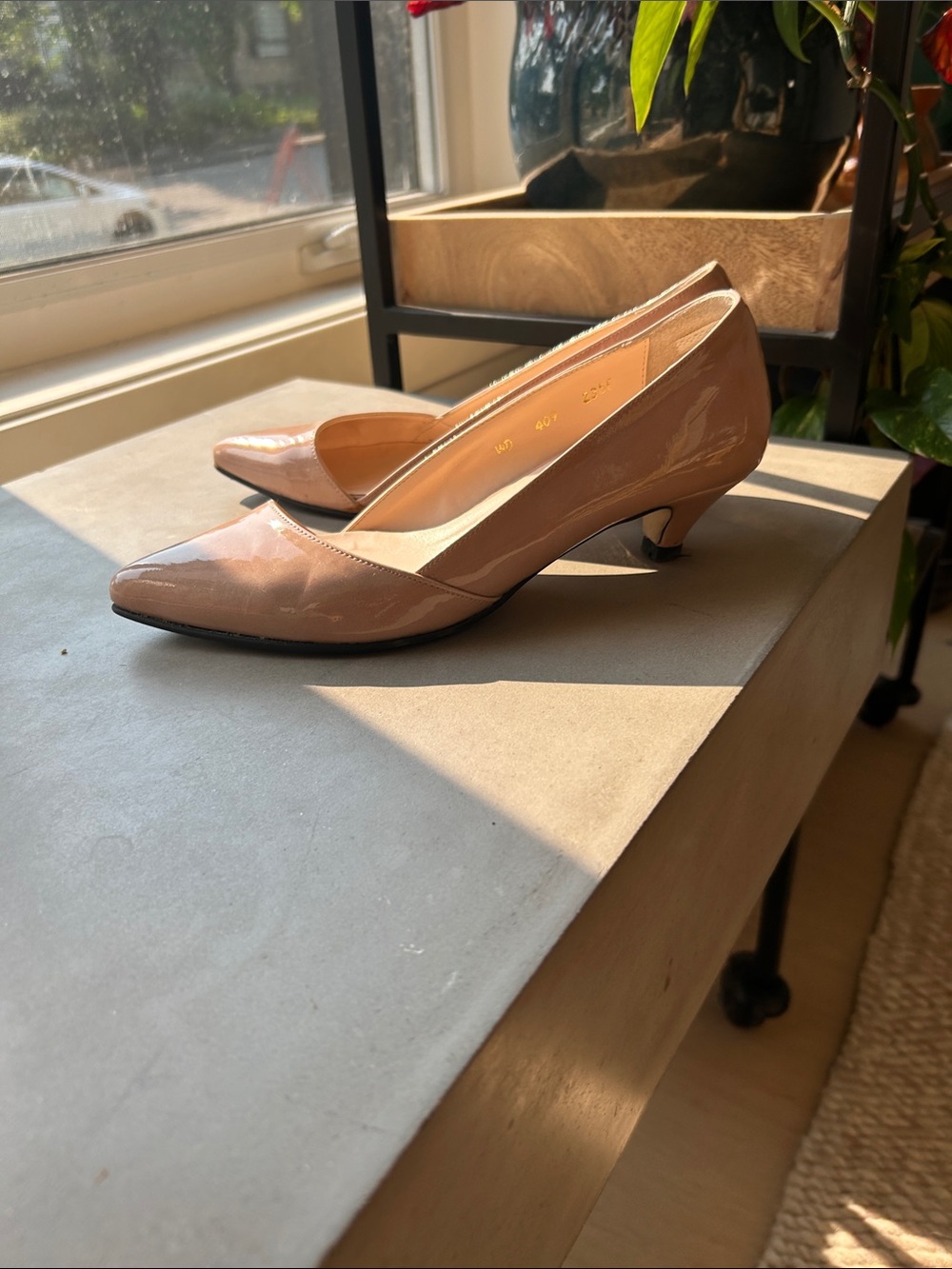 Classic Pointed-Toe Kitten Heel Pumps in Nude